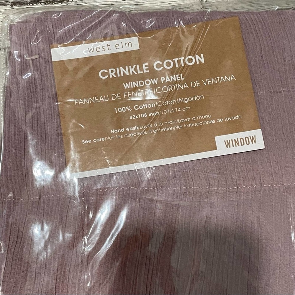 WEST ELM single curtain panel Dusty Rose Mauve Crinkle Cotton 42x108 NWT